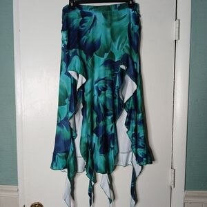 Elegant Blue and Green Floral Skirt